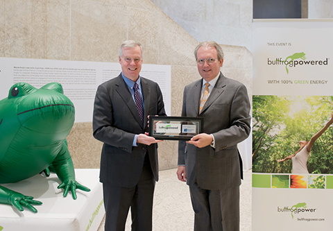 Peter Melanson (left), CEO, Bullfrog Power and Murray Taylor, CEO, Investors Group, at a celebration of their new environmental partnership at the Winnipeg Art Gallery, March 18, 2015
