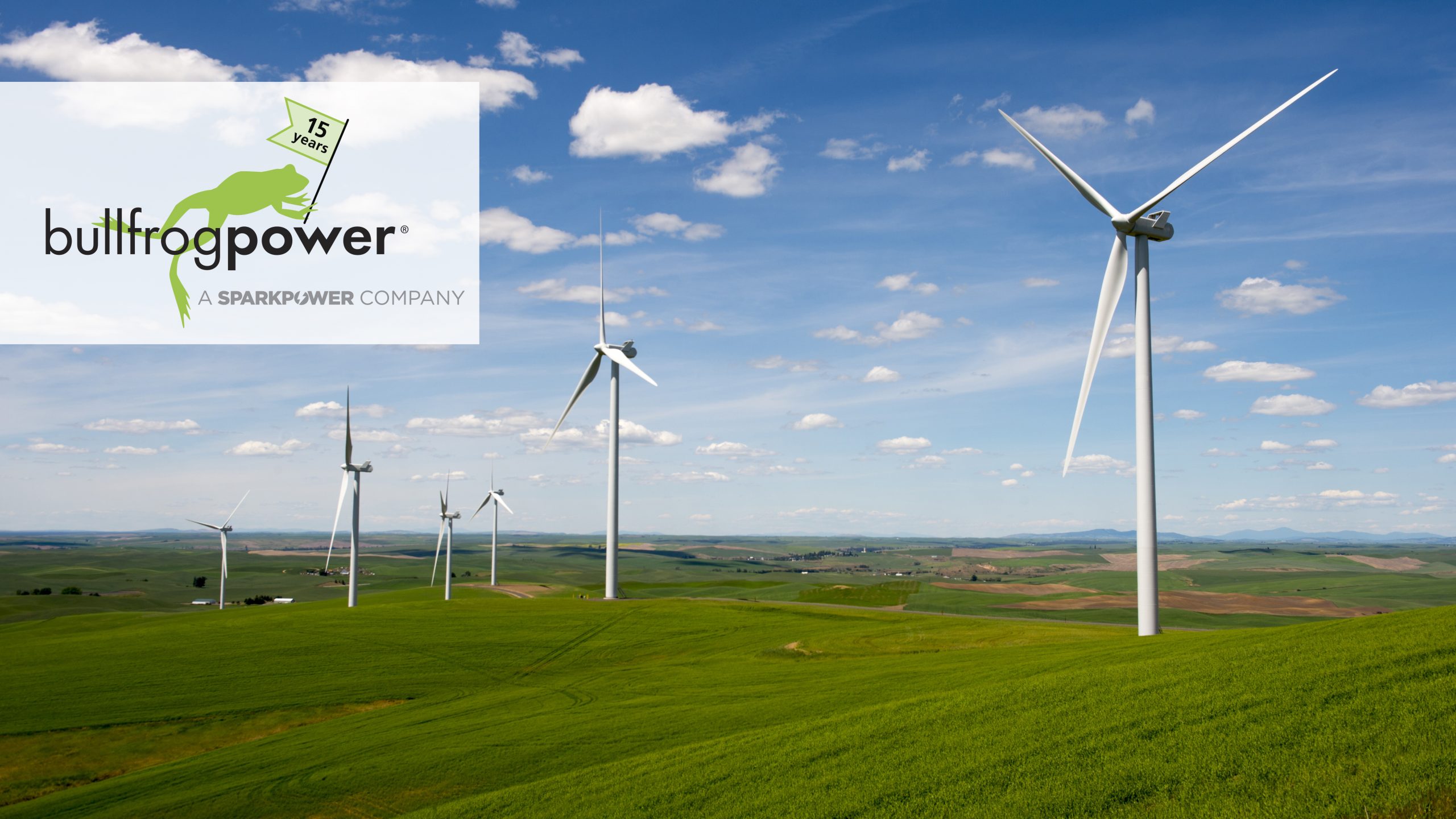 Bullfrog Power 15 year anniversary with green energy turbines